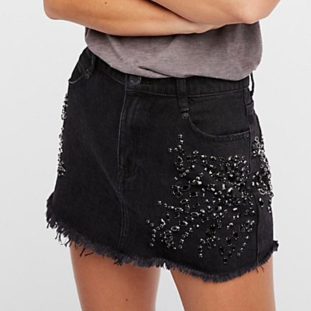 Free People Black Sequin Mini Skirt | Distressed Sparkle Skirt Size 2